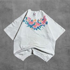 Vintage Jerzees Floral Sweatshirt Crewneck White‎ Size Large